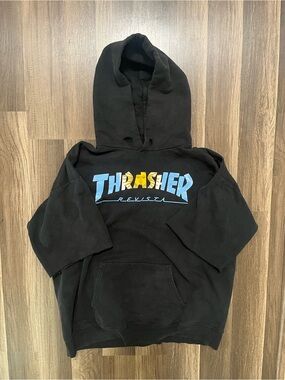 THRASHER Skateboarding Pullover Hoodie Mens Black Medium Short Sleeve